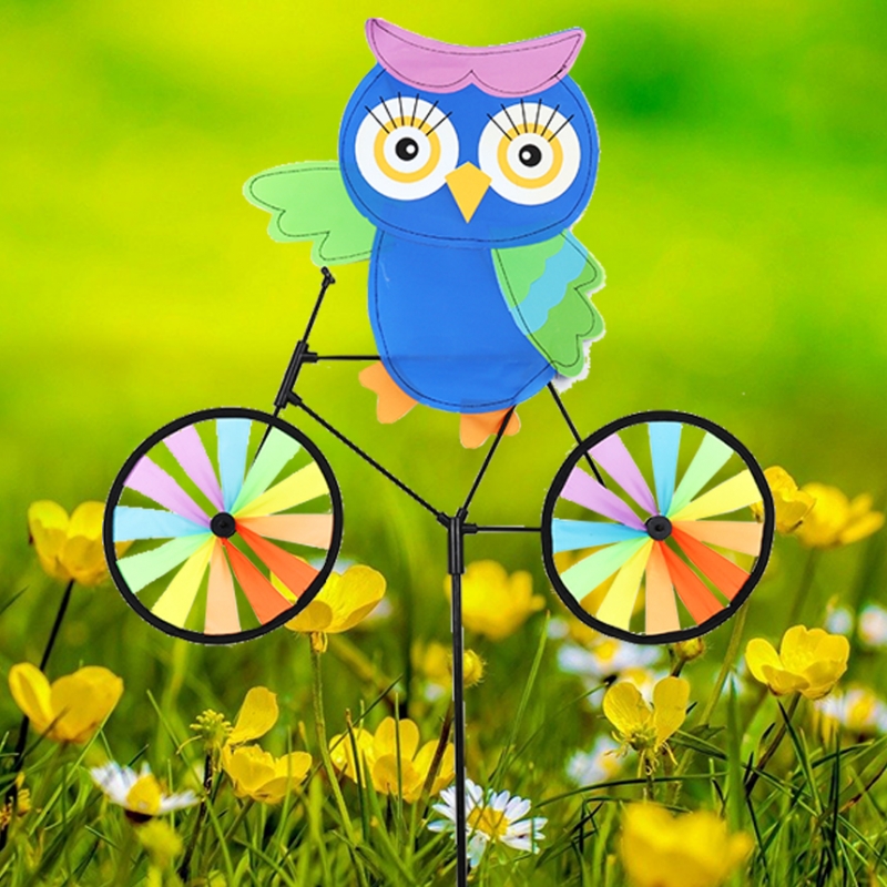 정원용바람개비 자전거타는부엉이(파랑) 어린이집꾸미기 캠핑바람개비 정원장식