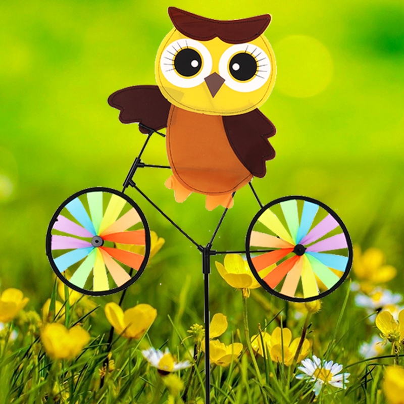 정원용바람개비 자전거타는부엉이(갈색) 어린이집꾸미기 캠핑바람개비 정원장식
