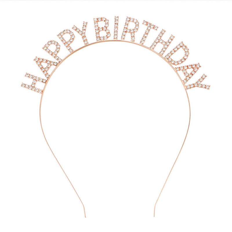 해피버스데이 생일 큐빅머리띠 로즈골드 파티용품 여신템