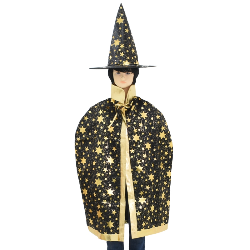 블랙스타망토모자세트 아동 할로윈코스튬 파티의상 마법사 모자